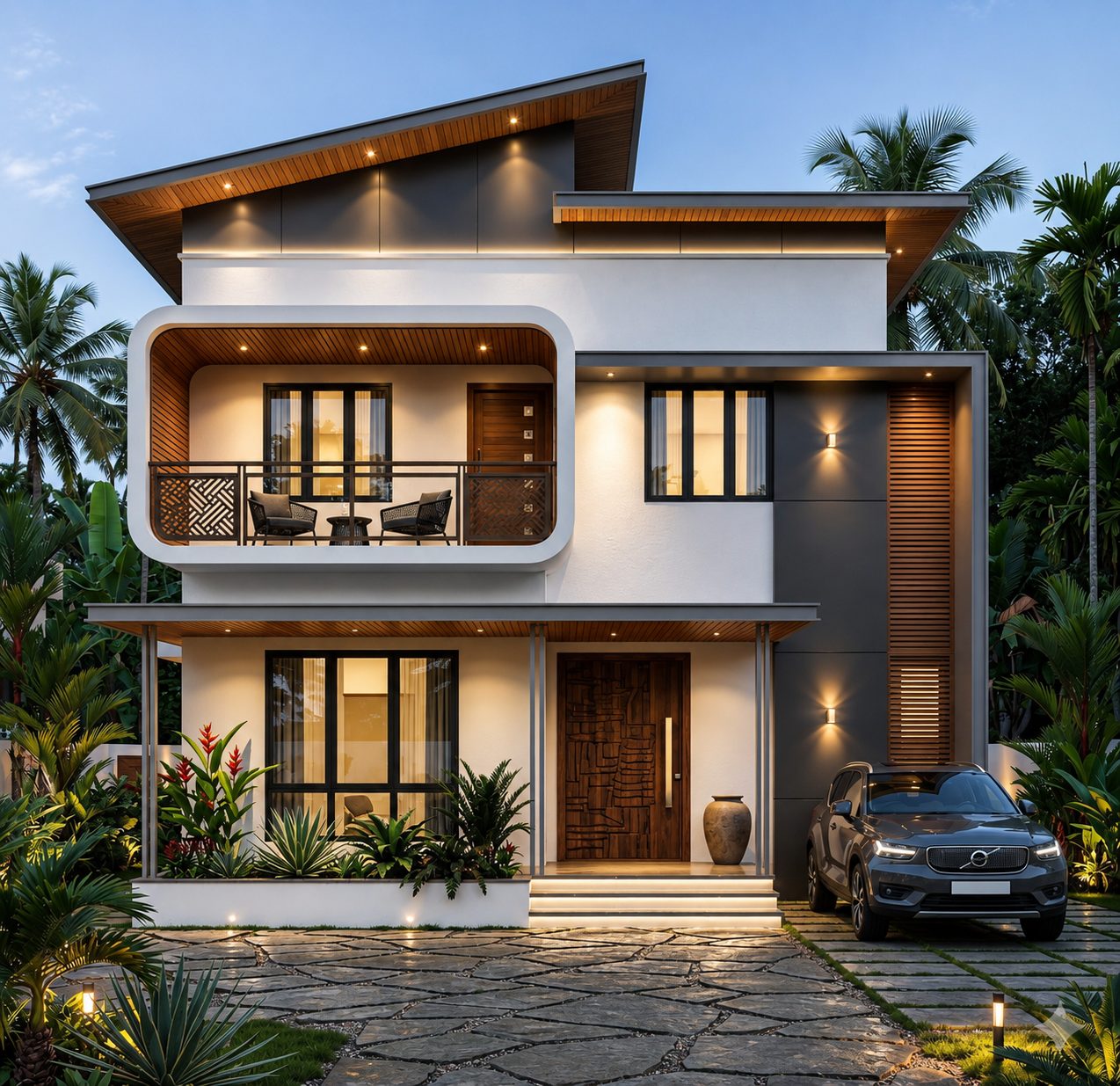 Modern two-storey home elevation by PlanWise Infra Consultants