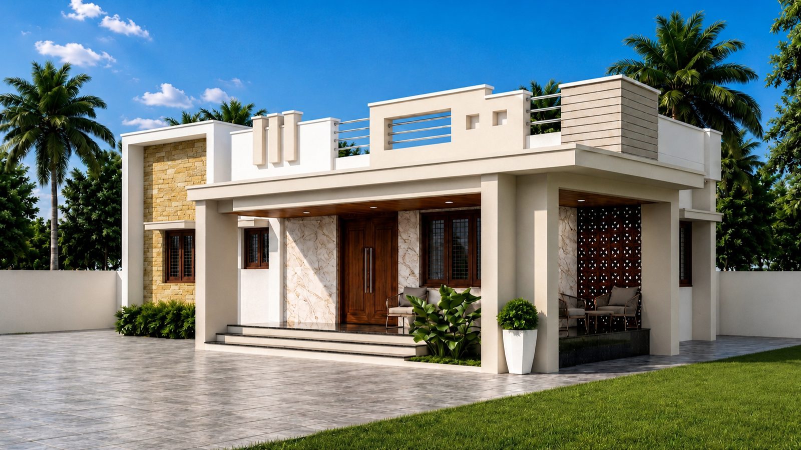 Contemporary single-storey home elevation by PlanWise Infra Consultants
