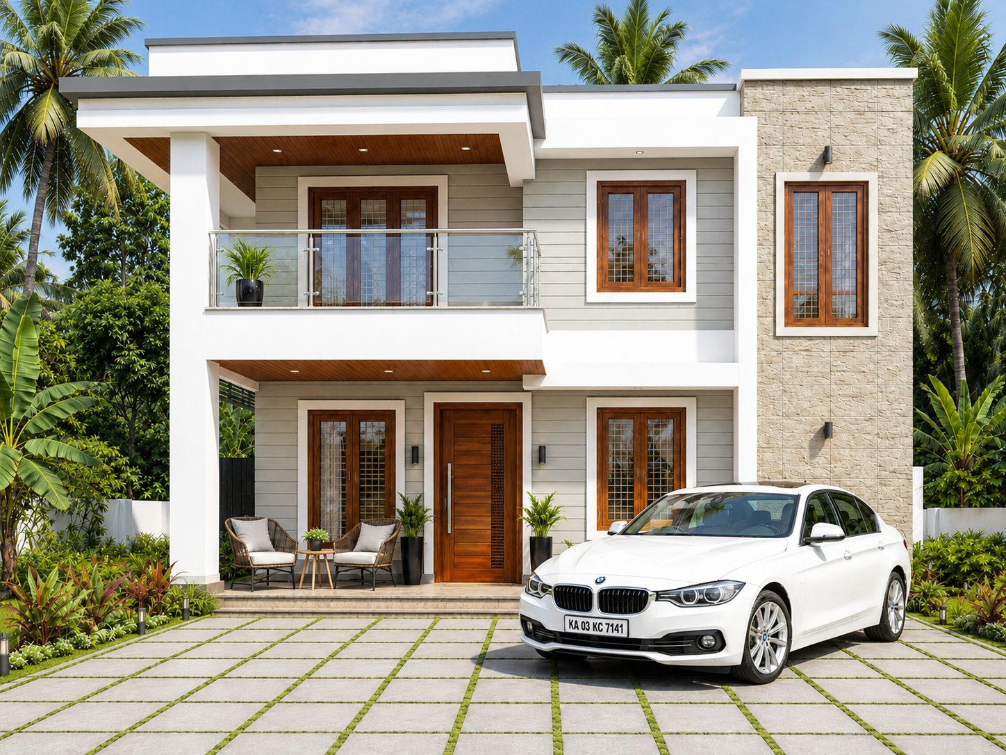 Modern family villa elevation by PlanWise Infra Consultants
