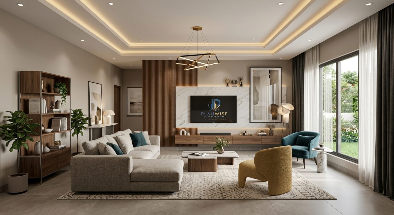 Living room interior design by PlanWise Infra Consultants
