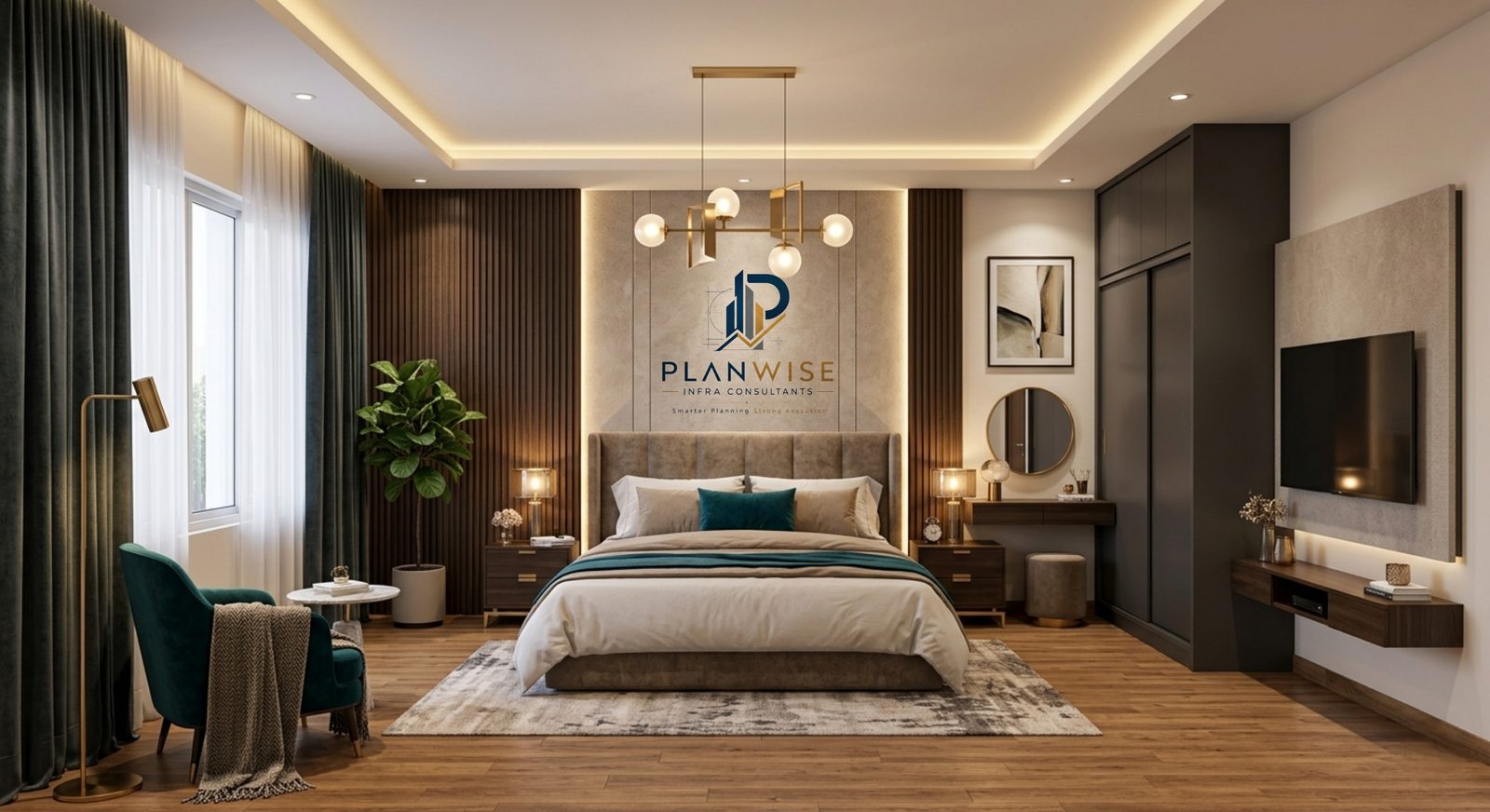 Master bedroom interior design by PlanWise Infra Consultants